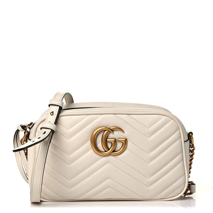 Gucci Calfskin Matelasse Small GG Marmont Chain Shoulder Bag White 1 of 7