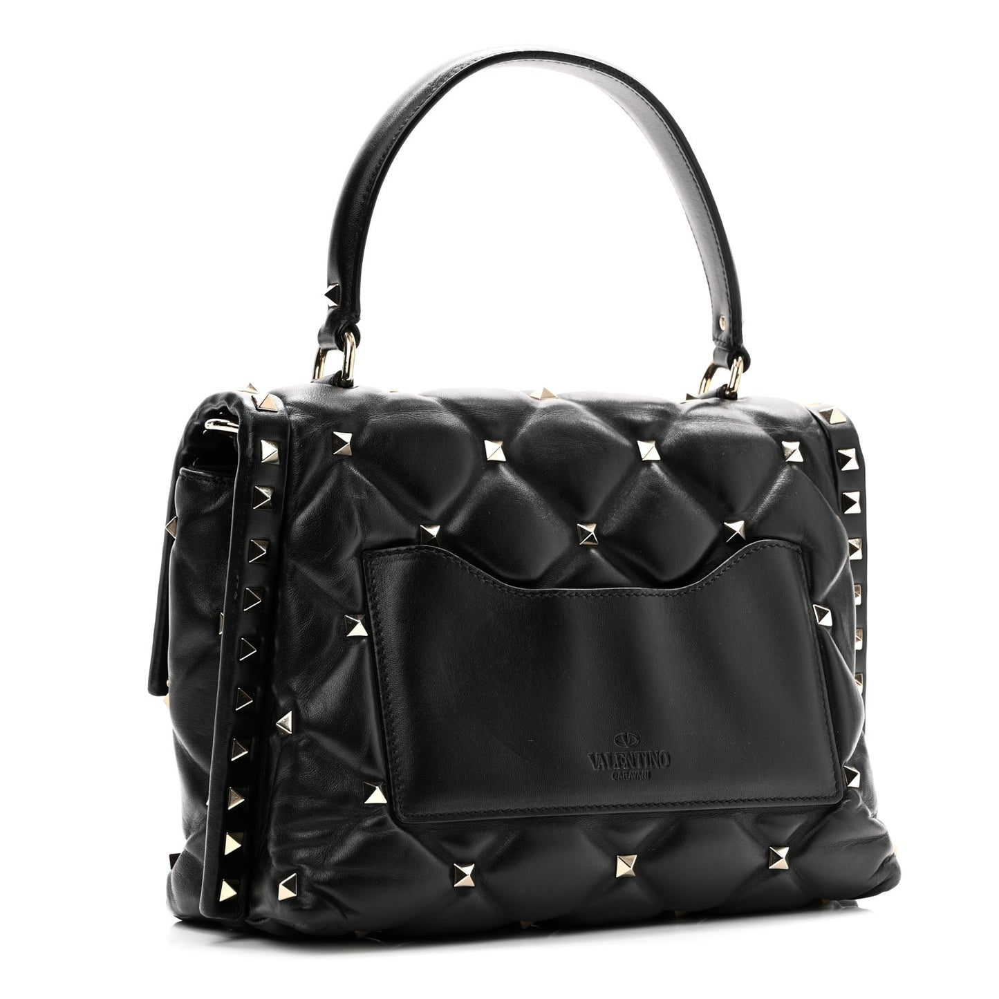 Lambskin VLTN Print Candystud Top Handle Bag Black