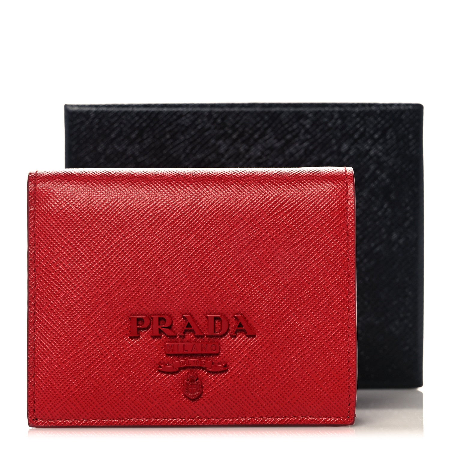 Prada Saffiano Monochrome Bi-Fold Wallet Fuoco 6 of 6