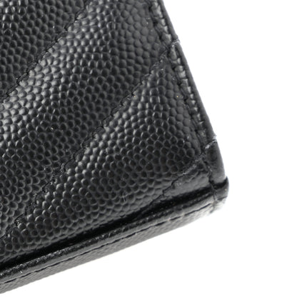 Saint Laurent Grain De Poudre Matelasse Chevron Monogram Monochrome Envelope Chain Wallet Black 13 of 14