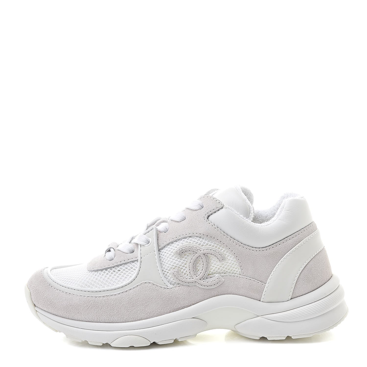 Chanel Suede Calfskin Fabric CC Sneakers 36 White 1 of 8