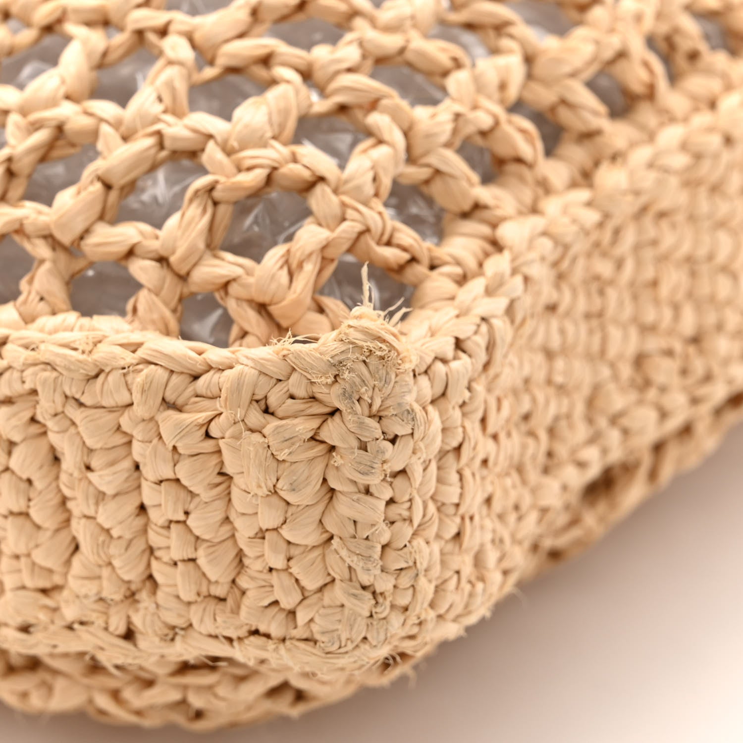 Prada Yarn Raffia Effect Crochet Logo Embroidered Tote Bag Naturale 9 of 9