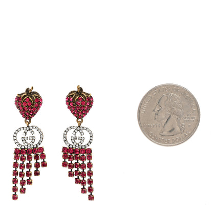 Gucci Metal Crystal Interlocking G Strawberry Drop Earrings Red 2 of 4