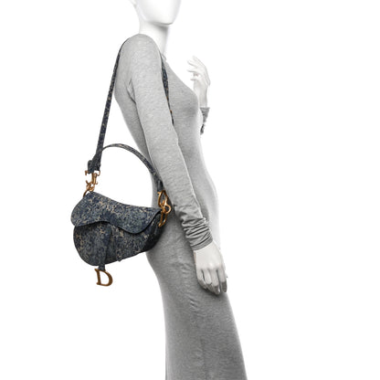 Christian Dior Denim Brocart Embroidered Saddle Bag Blue 2 of 10