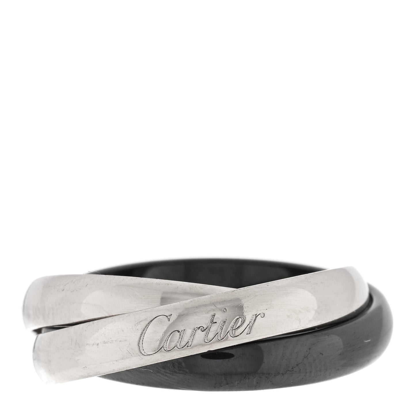 18K White Gold Black Ceramic Trinity Ring 58 8.25