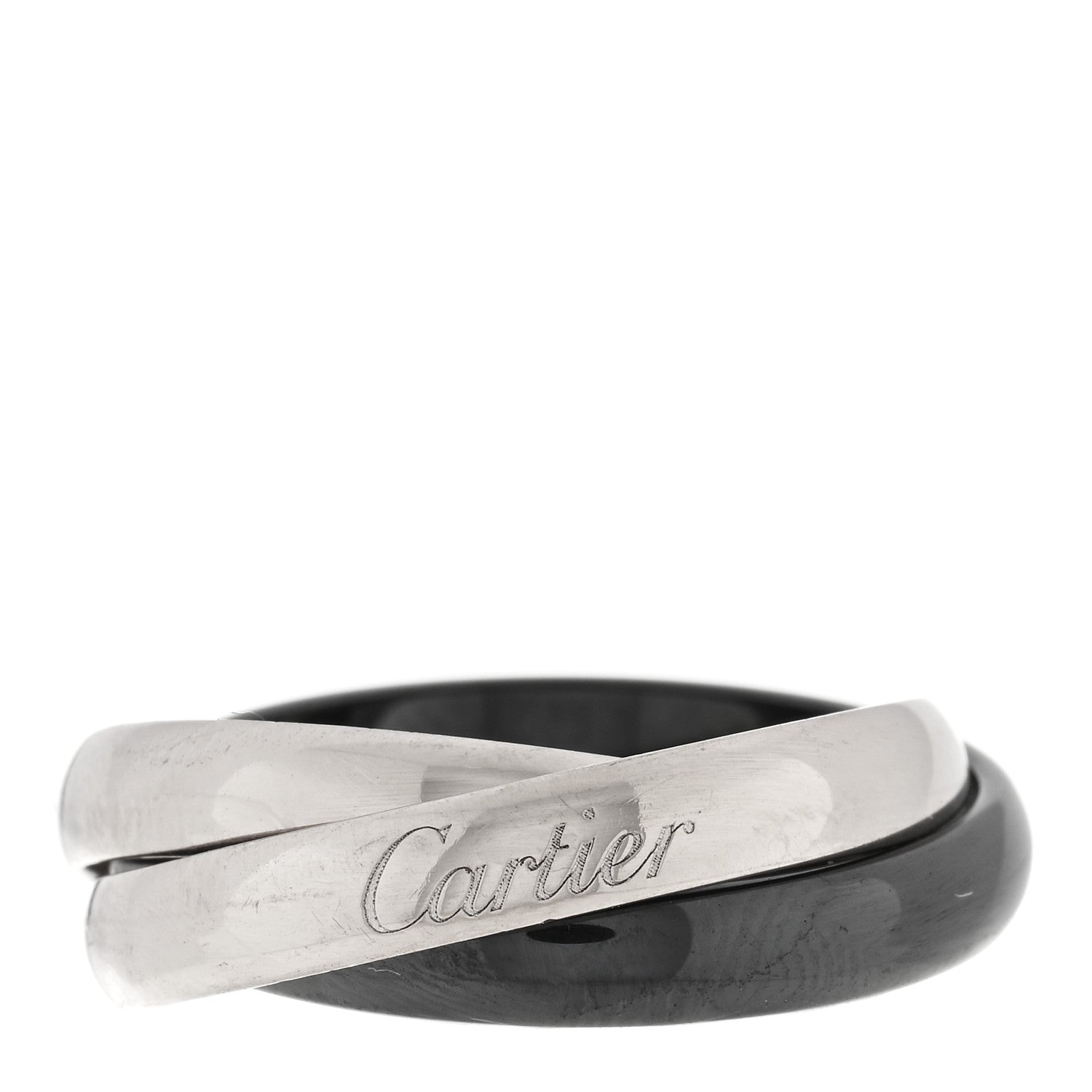 Cartier 18K White Gold Black Ceramic Trinity Ring 58 8.25 1 of 4