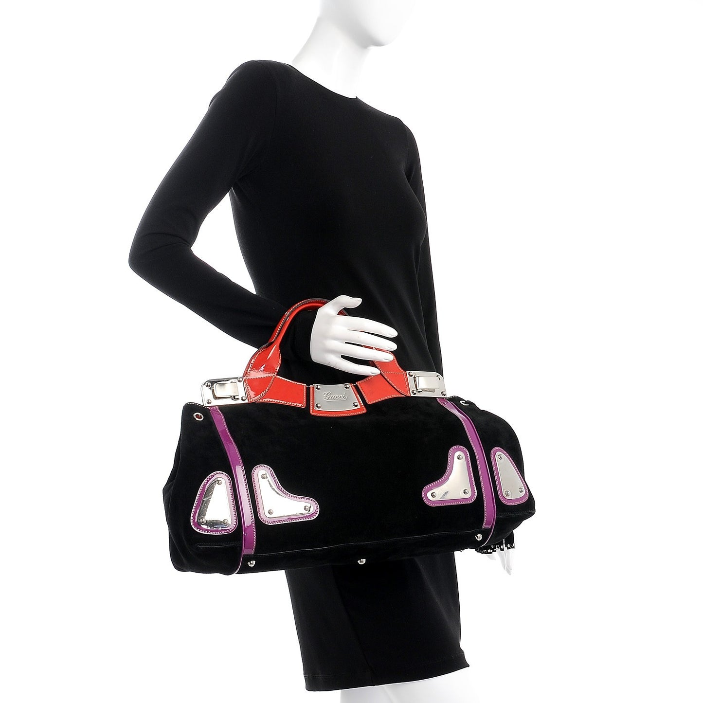 Suede Race Medium Top Handle Tote Black