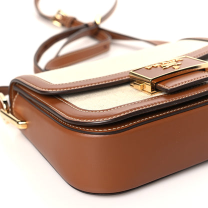 Prada Mistolino Vitello Embleme Flap Shoulder Bag Naturale Cognac 7 of 8