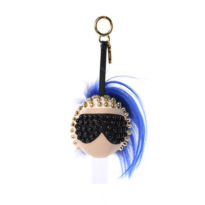 Fendi Shiny Nappa Goat Fox Fur Studded Punkito Karlito Bag Charm White Black Blue Neon 1 of 4