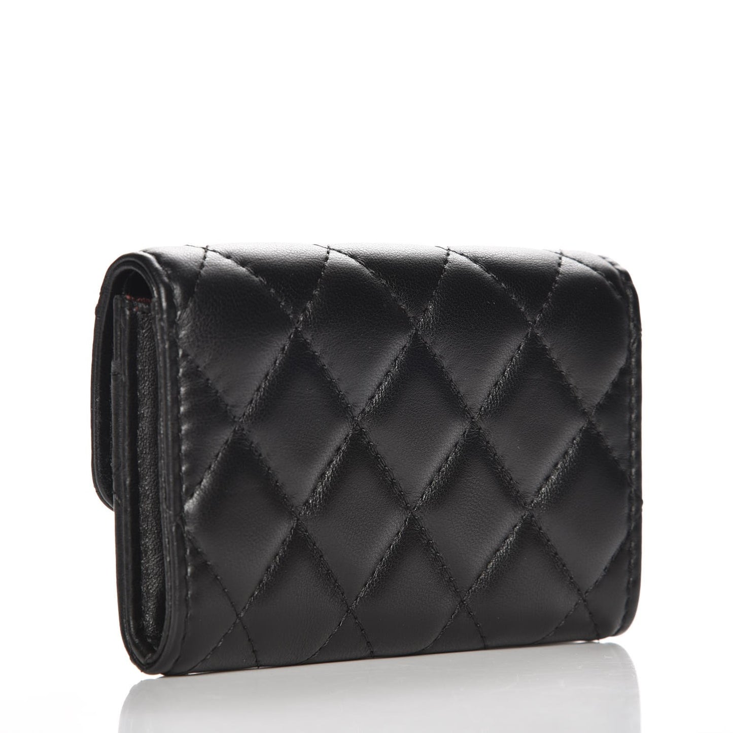 Lambskin Quilted Flap Card Holder Black