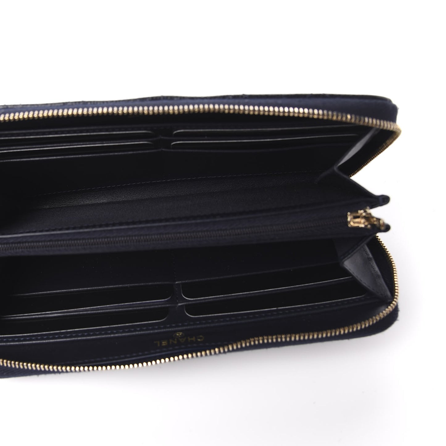 Caviar Quilted Large Gusset Zip Around Wallet Navy