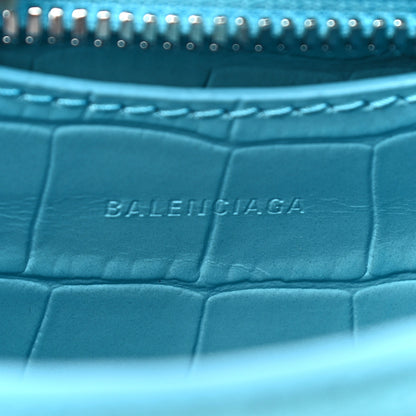 Balenciaga Calfskin Crocodile Embossed Neo Classic Silver Hardware Nano City Crossbody Azur 6 of 9