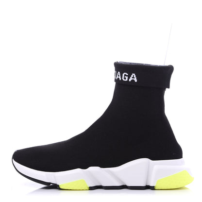 Balenciaga Neoprene Knit Womens Speed Cuffed Sneakers 40 Black White Yellow Fluo 1 of 9