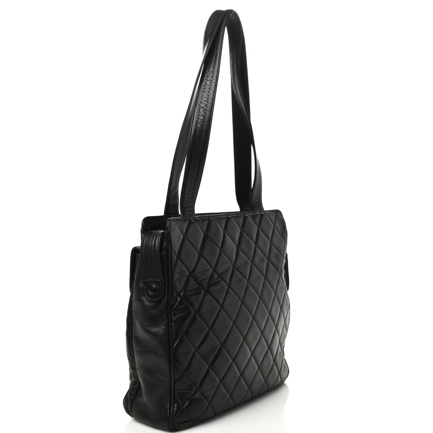 Chanel Lambskin Quilted Front Pocket Shopping Tote Black 3 of 9