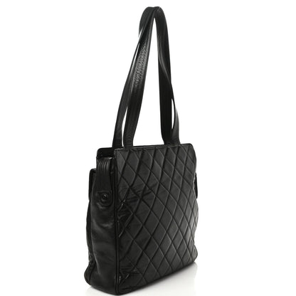 Chanel Lambskin Quilted Front Pocket Shopping Tote Black 3 of 9
