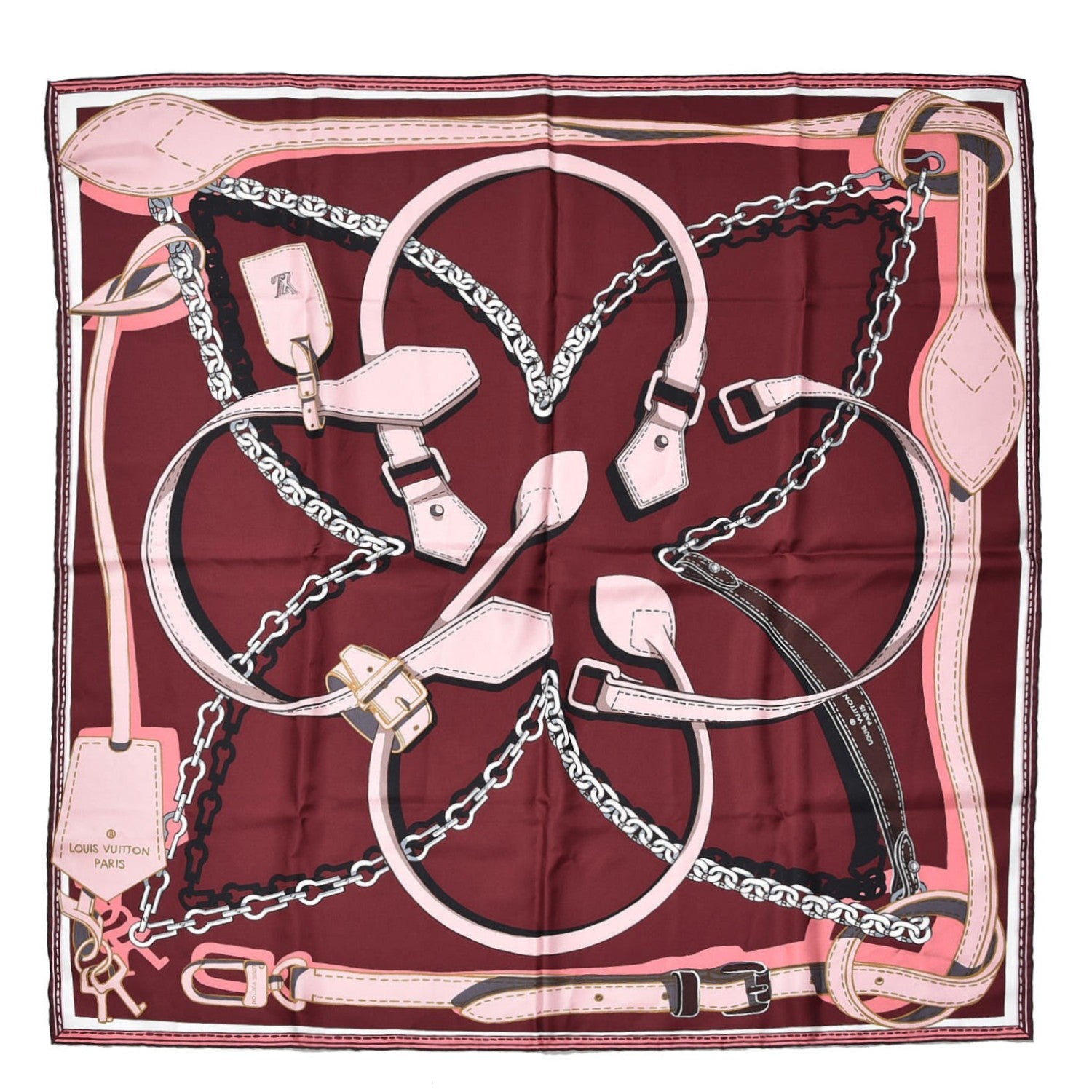 Louis Vuitton Silk Square Handle Me Scarf Burgundy 2 of 7