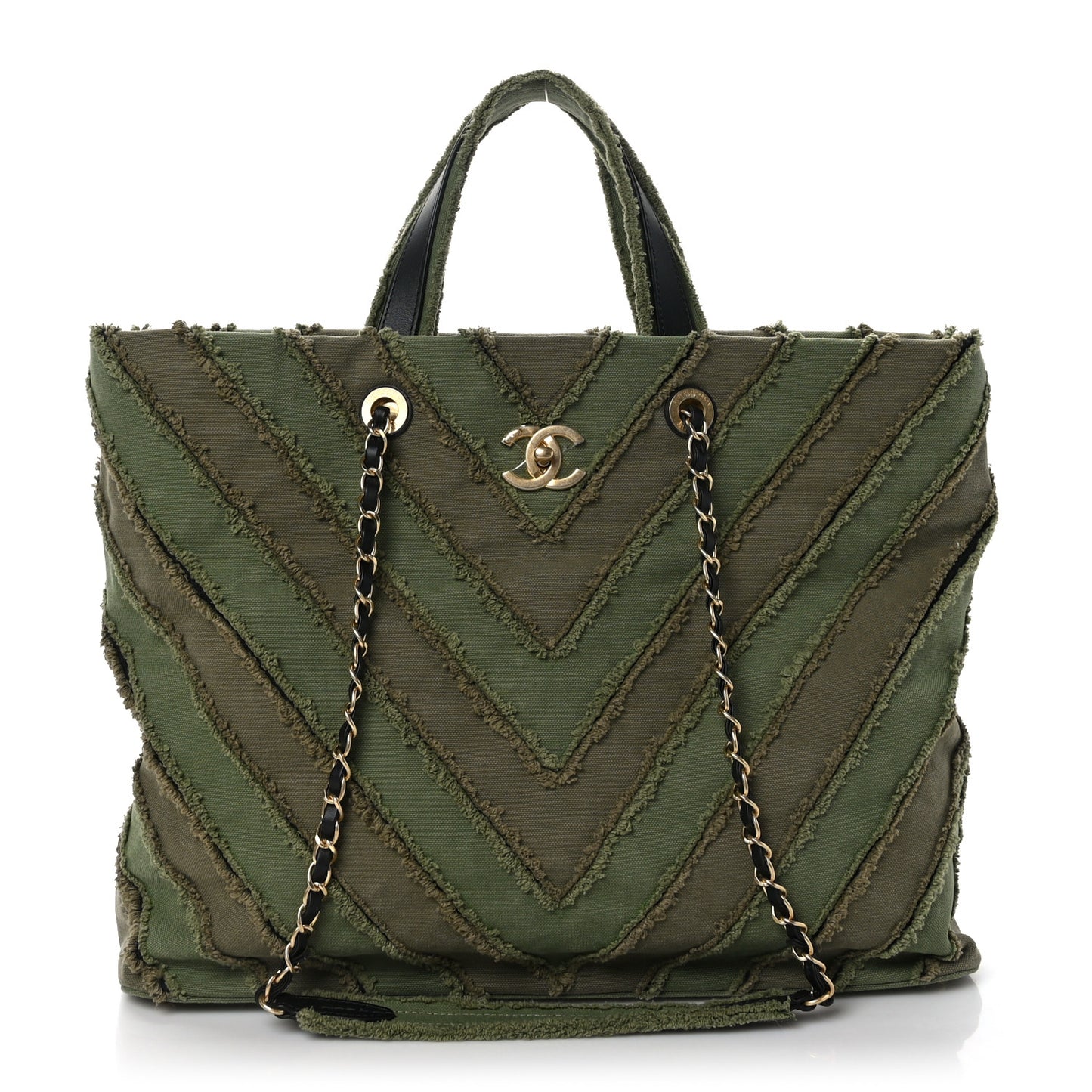 Canvas Chevron Cuba Patchwork Shopper Tote Khaki