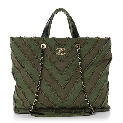 Chanel Canvas Chevron Cuba Patchwork Shopper Tote Khaki 1 of 8