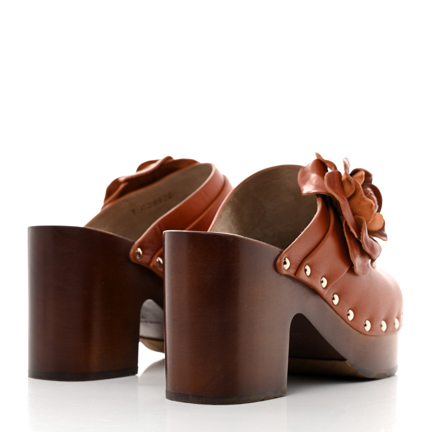 Calfskin Camellia Clogs 37 Brown