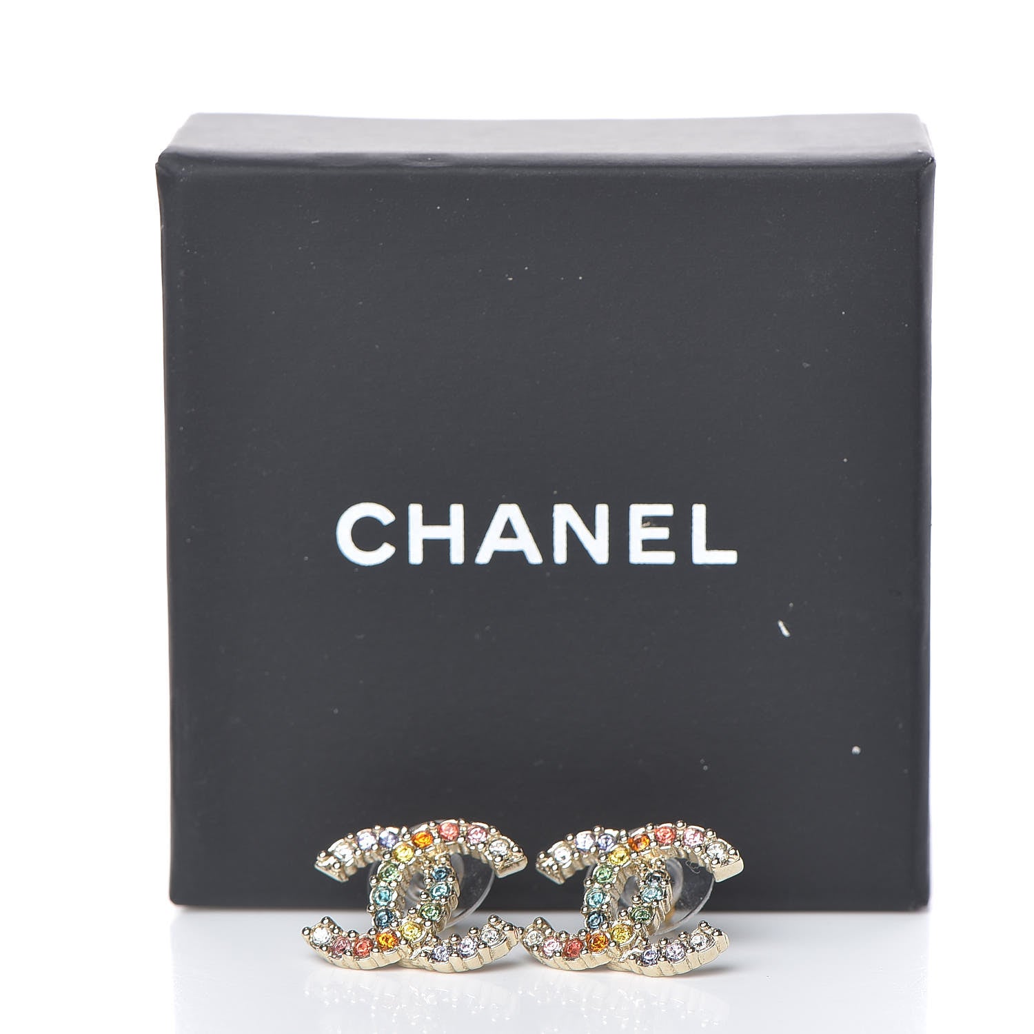 Chanel Crystal Over The Rainbow CC Earrings Gold Multicolor 5 of 5