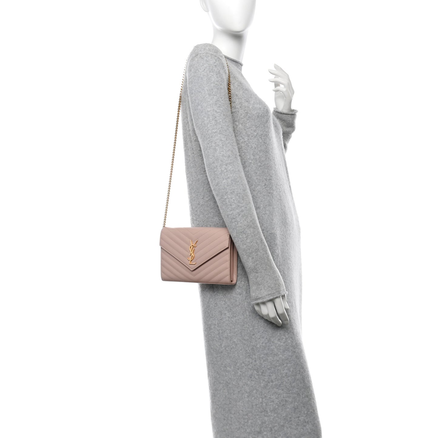 Grain De Poudre Matelasse Chevron Monogram Chain Wallet Pale Pink