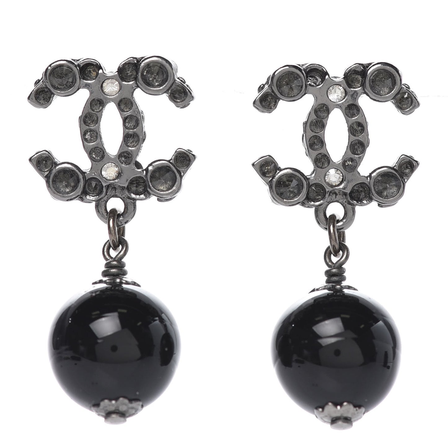 Crystal Bead CC Drop Earrings Black