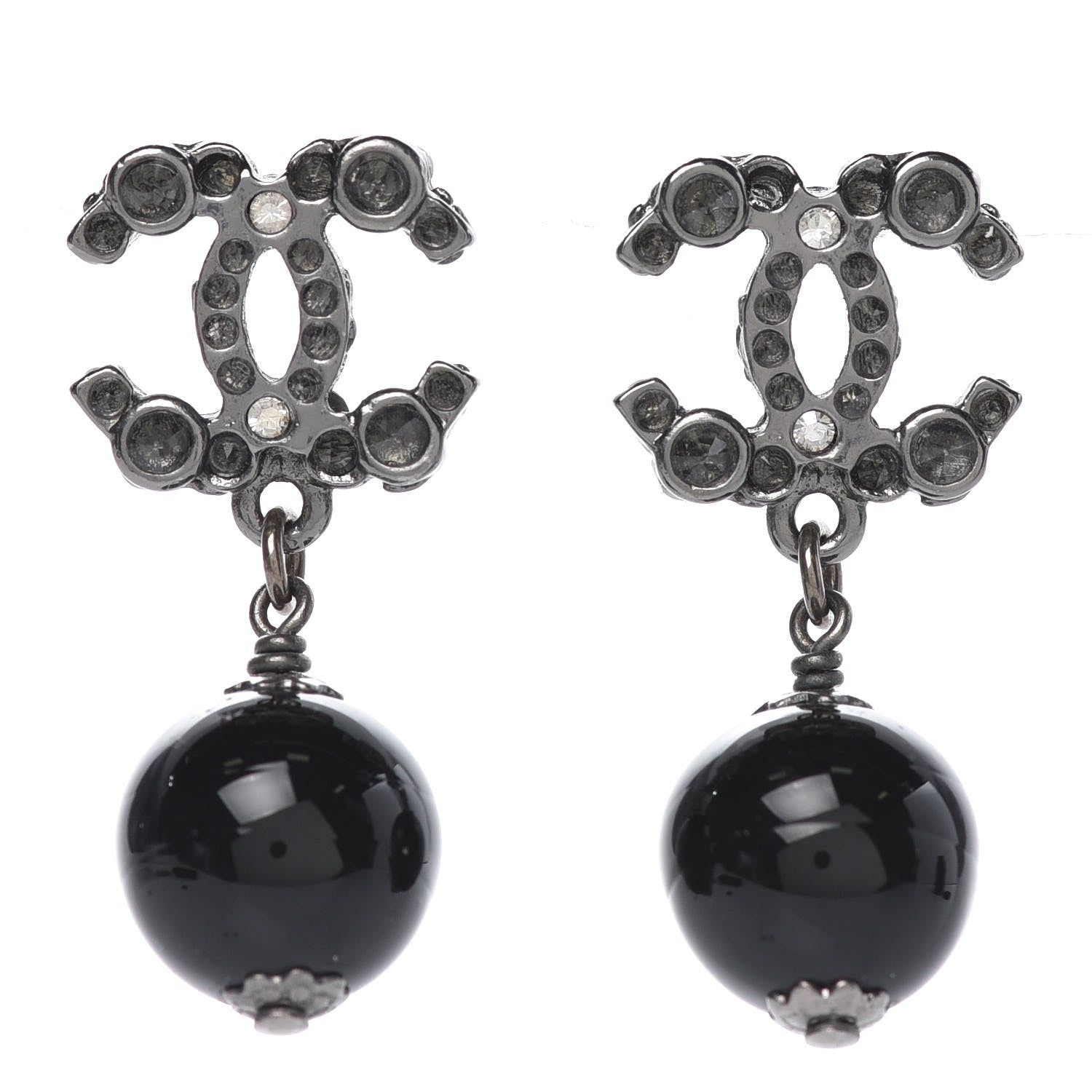 Chanel Crystal Bead CC Drop Earrings Black 1 of 4