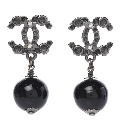 Chanel Crystal Bead CC Drop Earrings Black 1 of 4