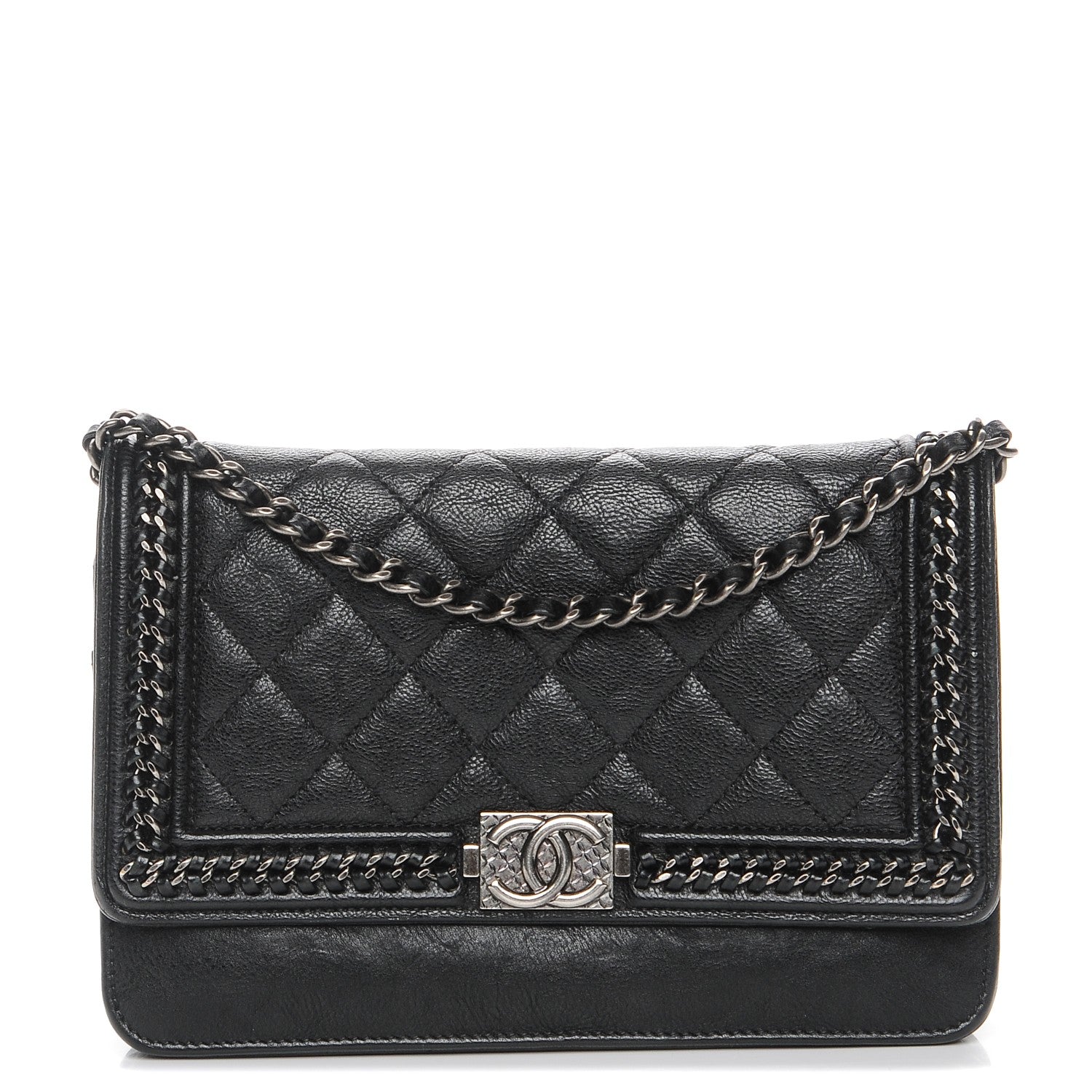 Chanel Calfskin Quilted Chain Around Boy Wallet On Chain WOC Black 1 of 10
