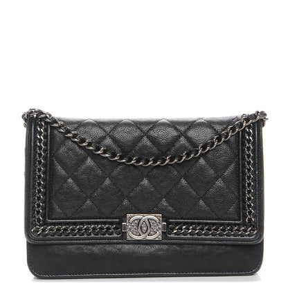 Chanel Calfskin Quilted Chain Around Boy Wallet On Chain WOC Black 1 of 10