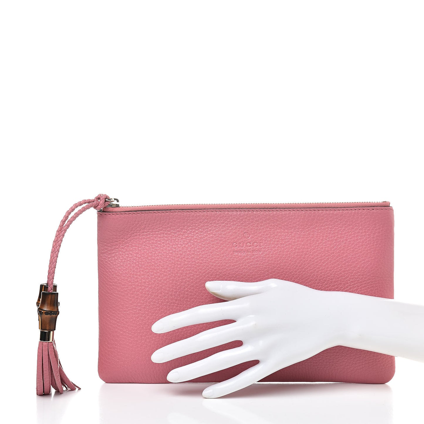 Pebbled Calfskin Large Bamboo Clutch Pink