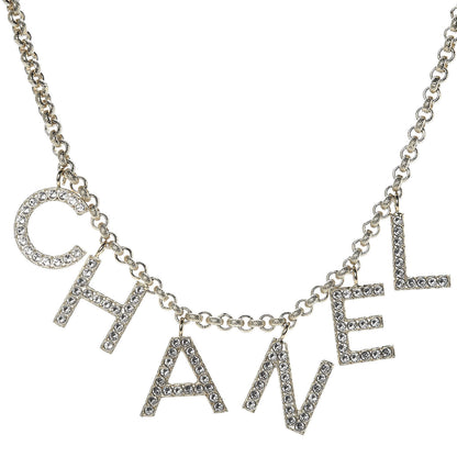 Chanel Metal Crystal Cha-Nel Logo Necklace Gold 1 of 5