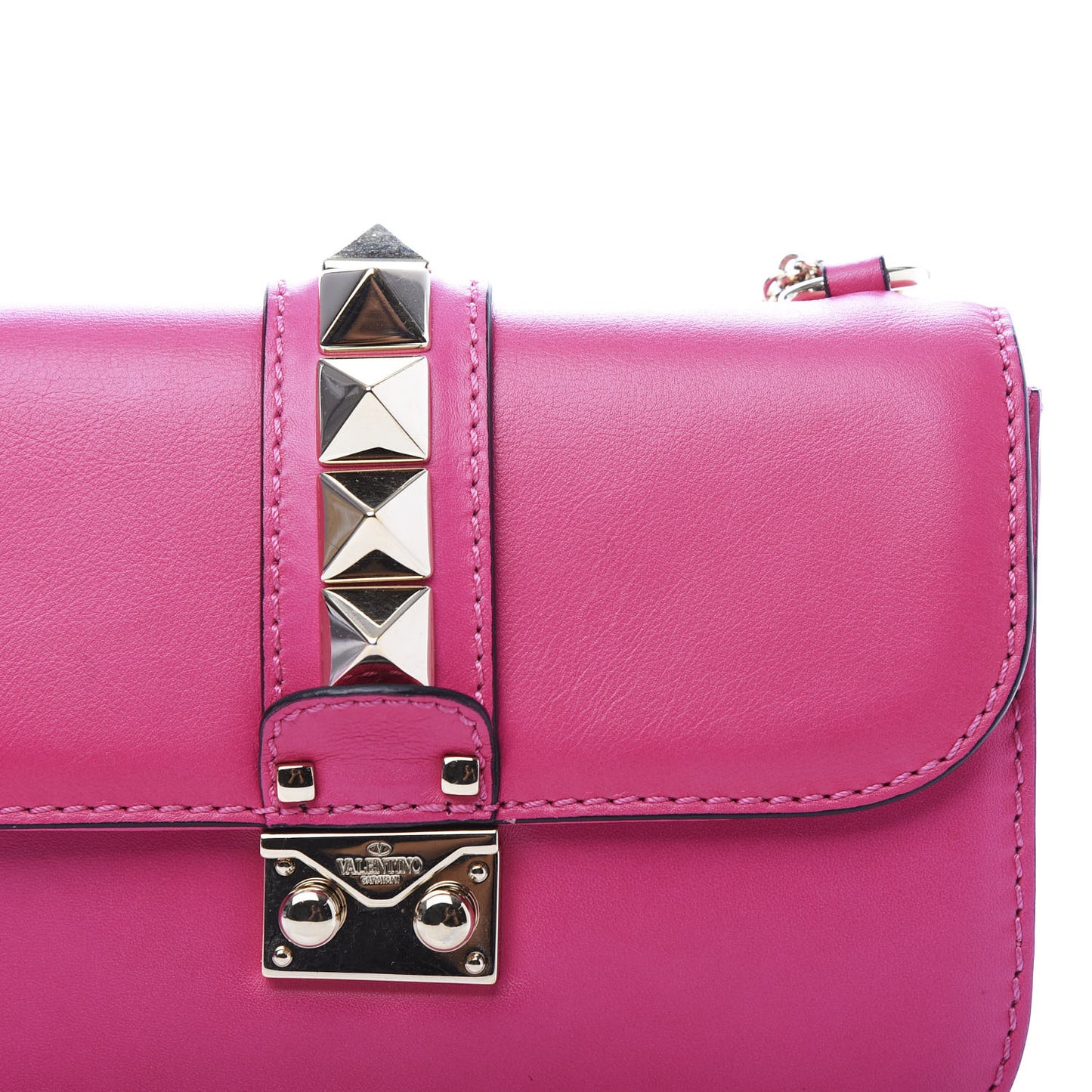 Vitello Small Glam Lock Rockstud Flap Pop Fuxia