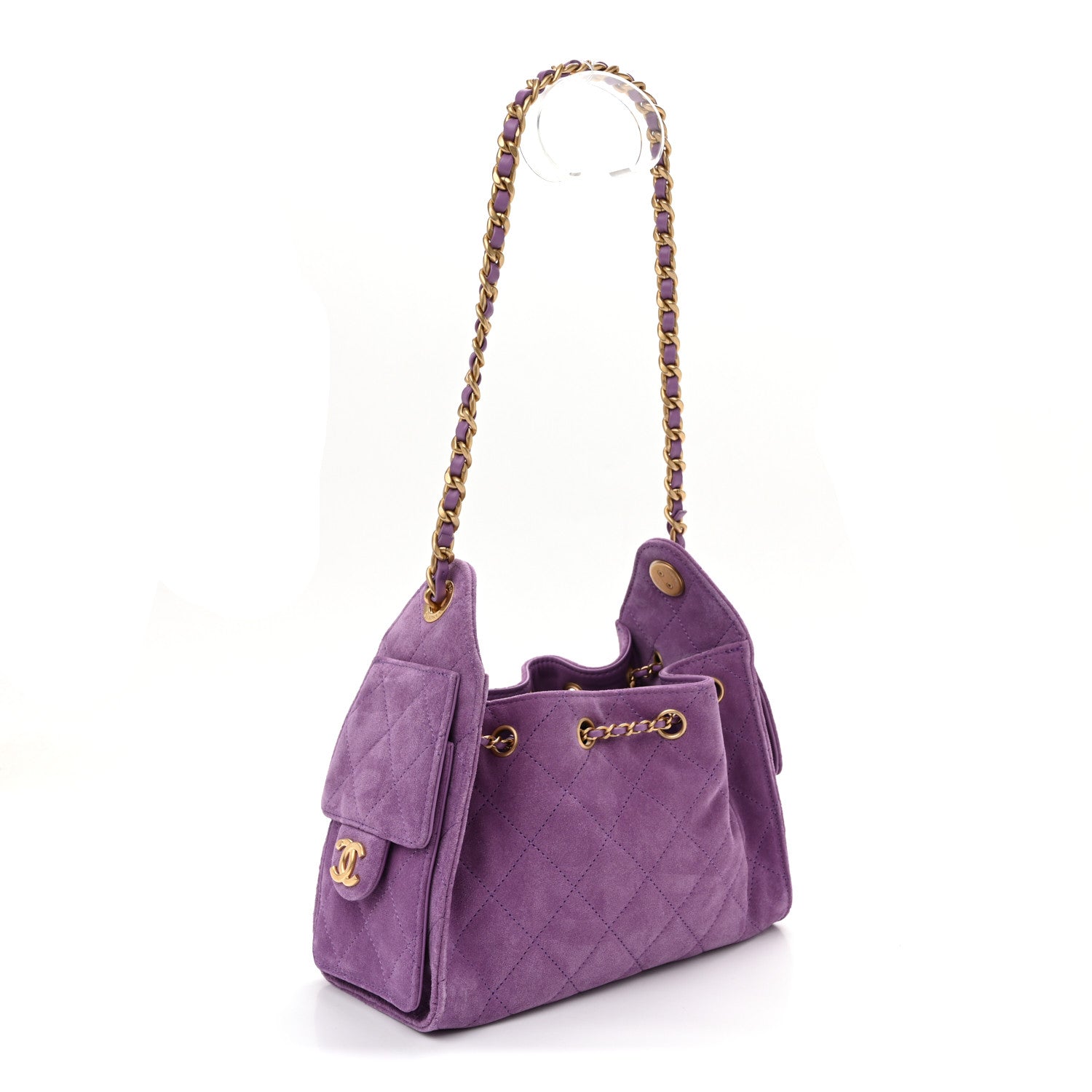 Chanel Suede Quilted Mini Chanel 25 Handbag Purple 3 of 10