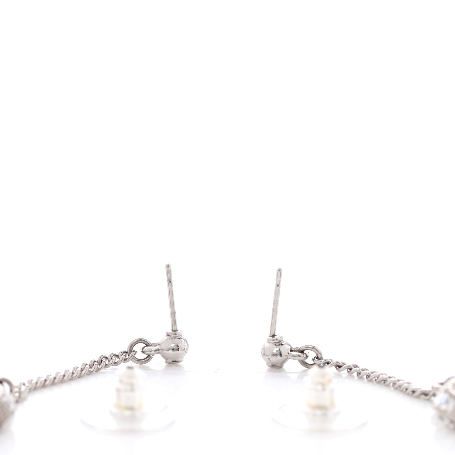 Chanel Baguette Crystal CC Drop Earrings Silver 3 of 4