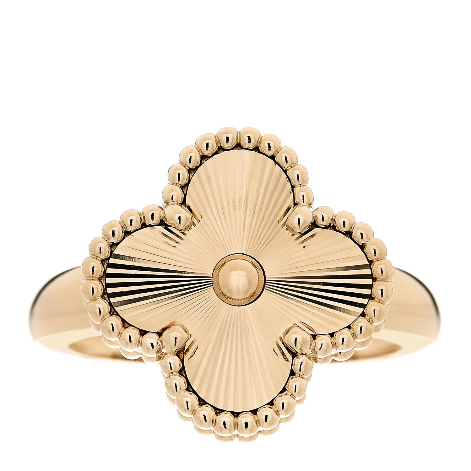 Van Cleef & Arpels 18K Yellow Gold Guilloche Vintage Alhambra Ring 52 6 1 of 5