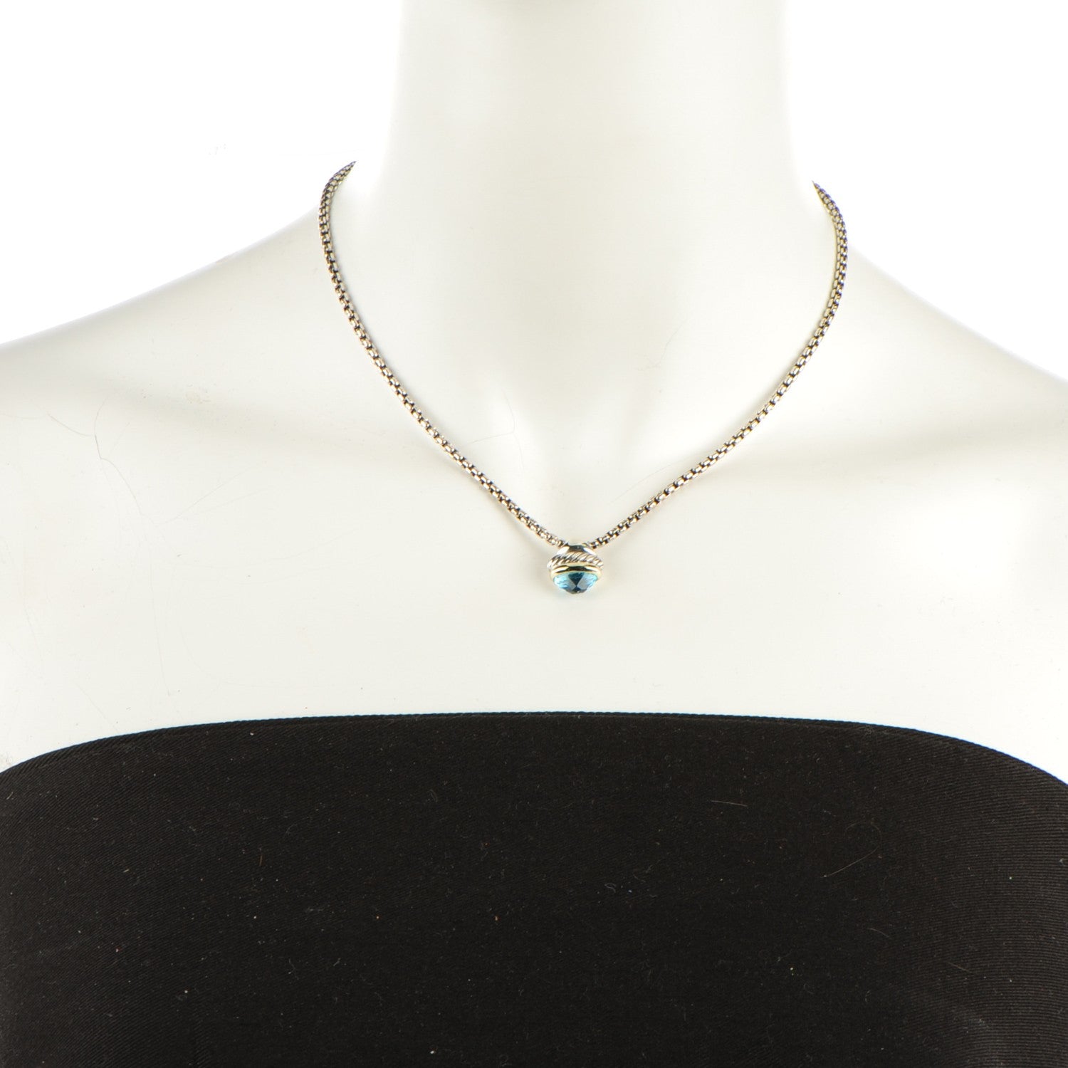 David Yurman Sterling Silver 14K Yellow Gold Blue Topaz 10mm Acorn Pendant Necklace 2 of 6