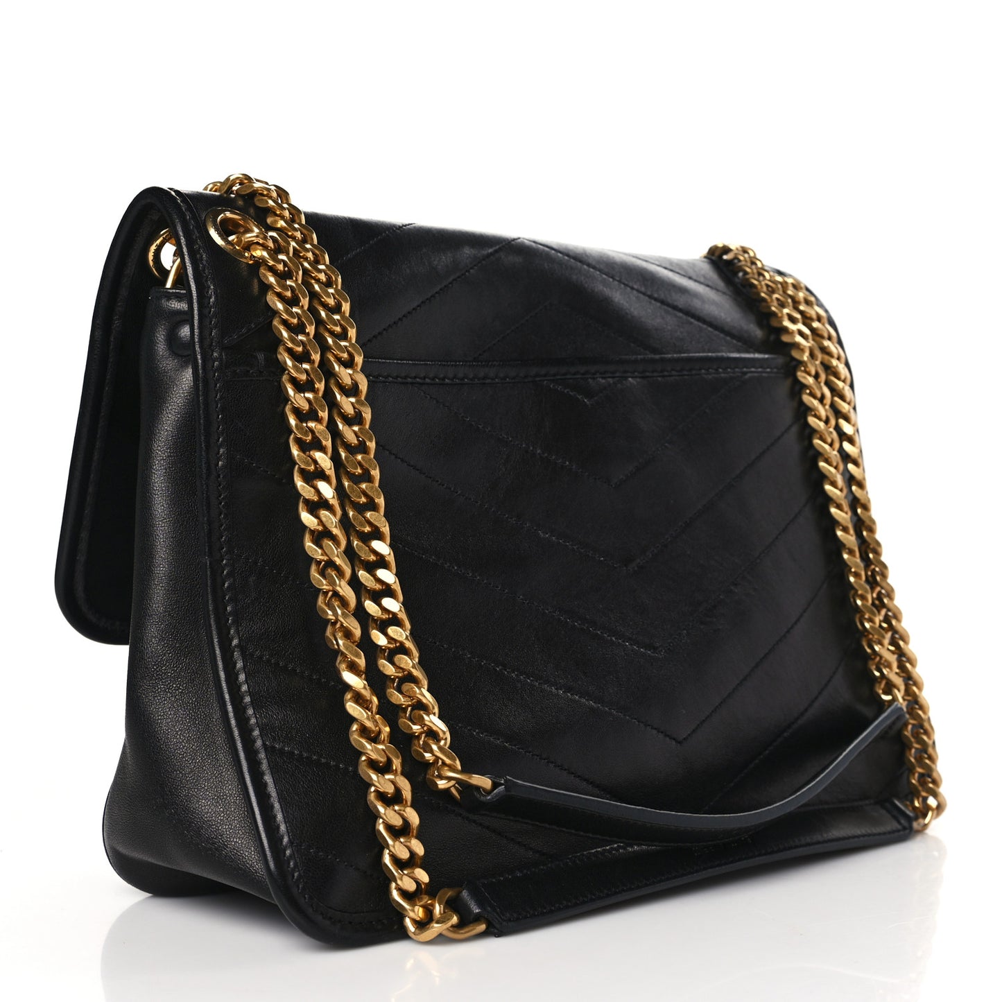 Lambskin Matelasse Monogram Medium Niki Chain Satchel Black