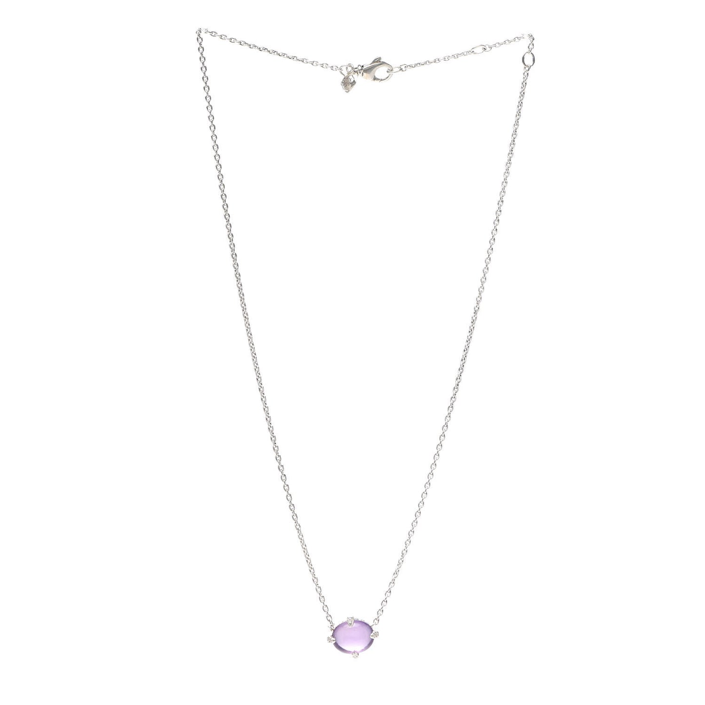Sterling Silver Diamond Amethyst Oval Chatelaine Pendant Necklace