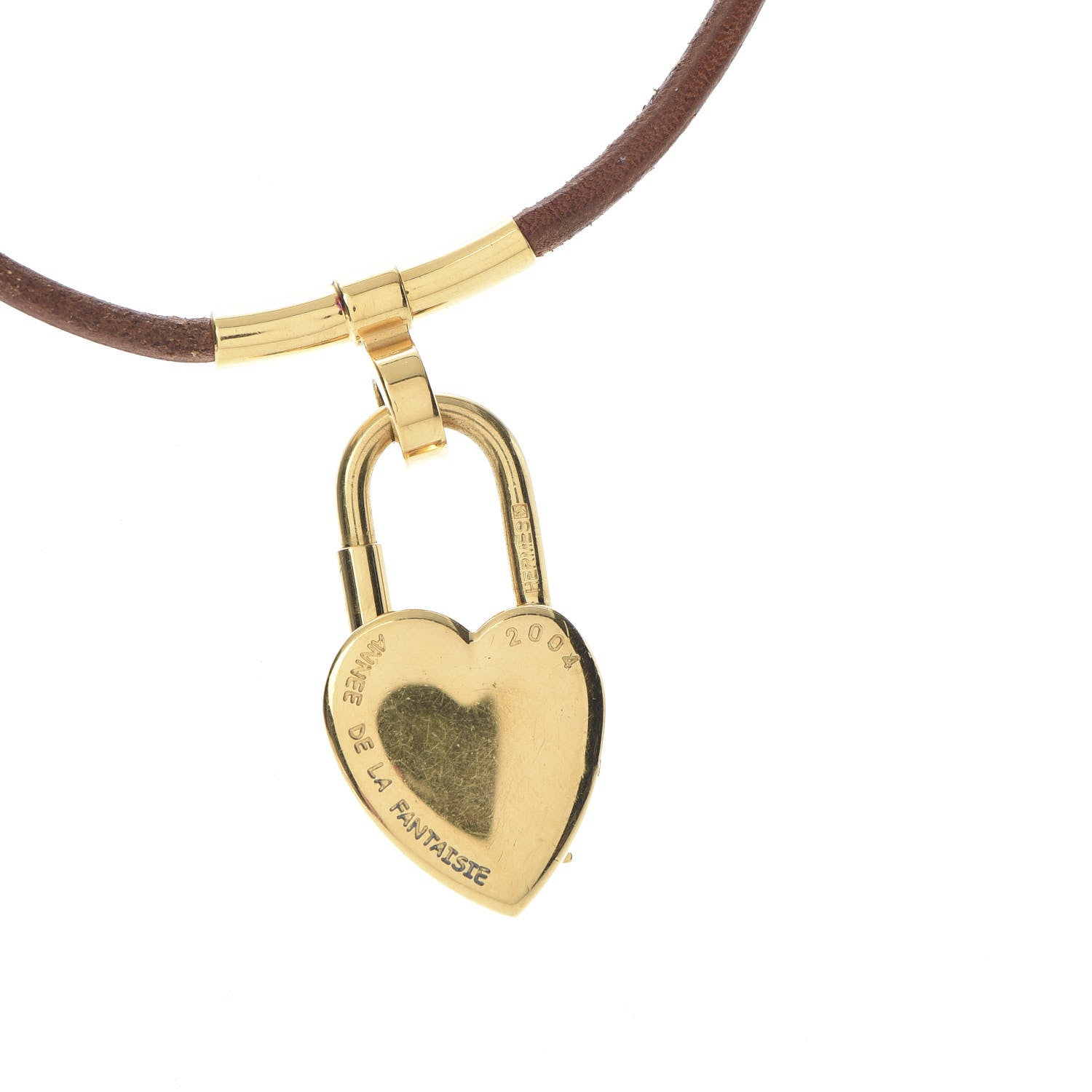 Hermes Natural Bridle Annee De La Fantaisie Heart Cadena Lock Necklace Bouton 6 of 6