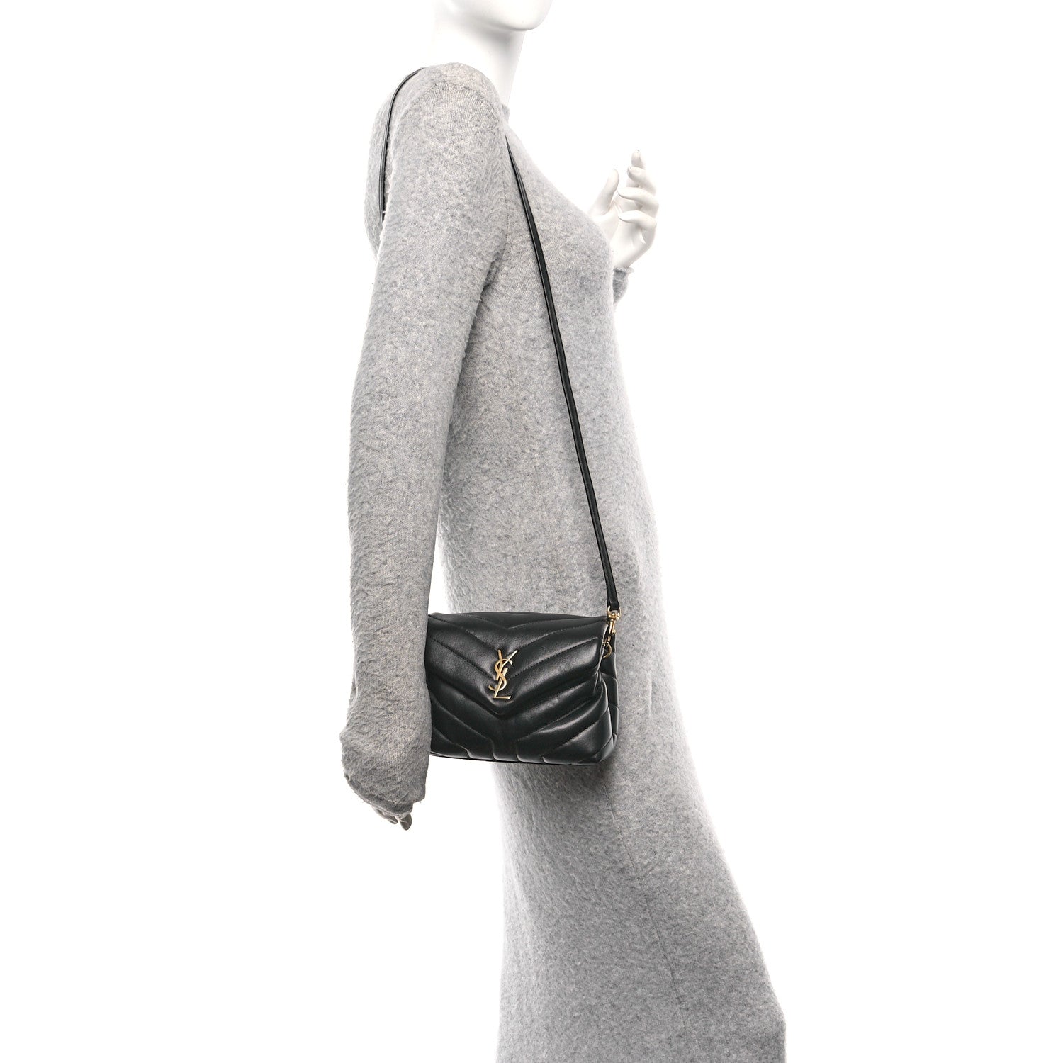 Saint Laurent Calfskin Y Quilted Monogram Toy Loulou Crossbody Bag Black 2 of 9