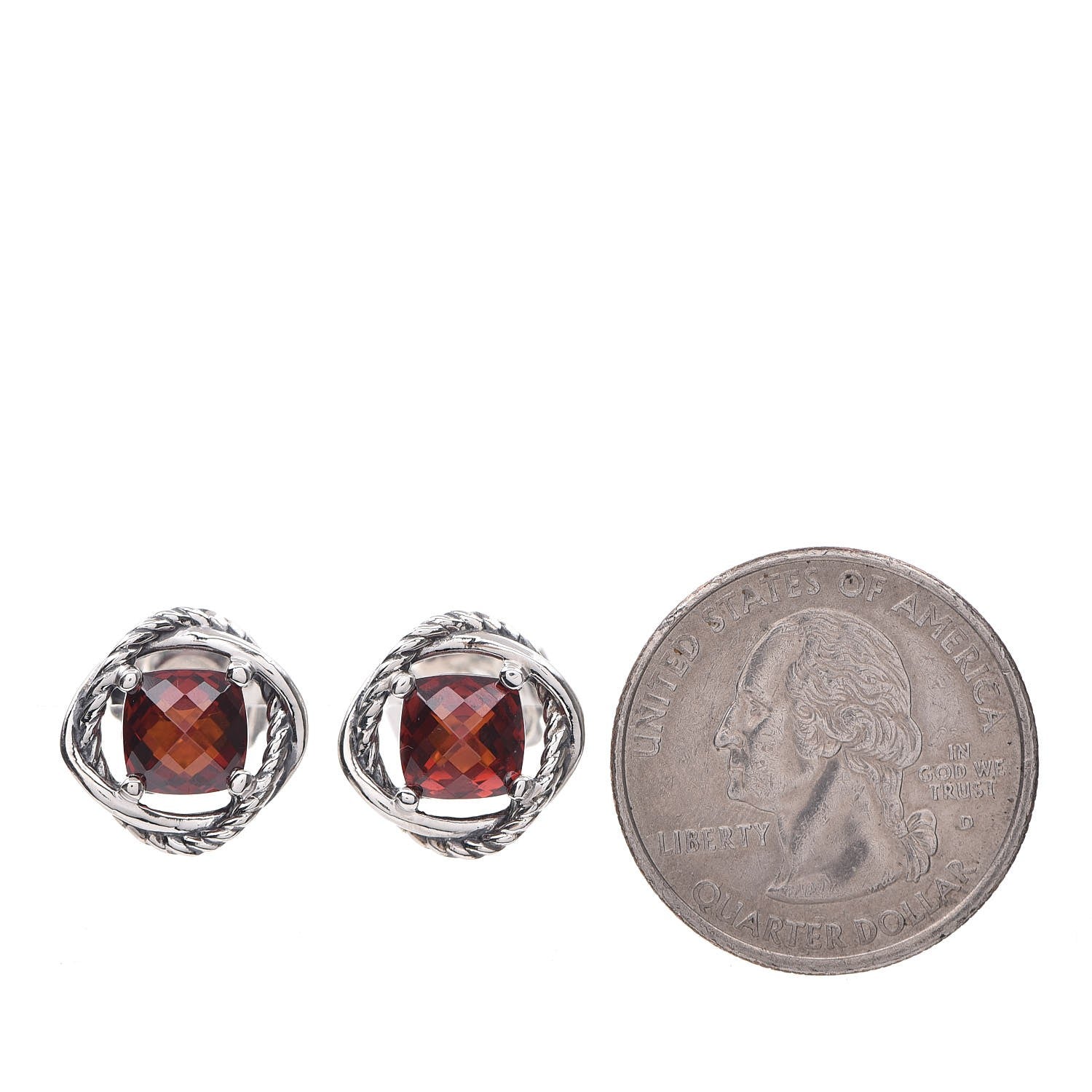 David Yurman Sterling Silver Garnet 7mm Infinity Earrings 2 of 5