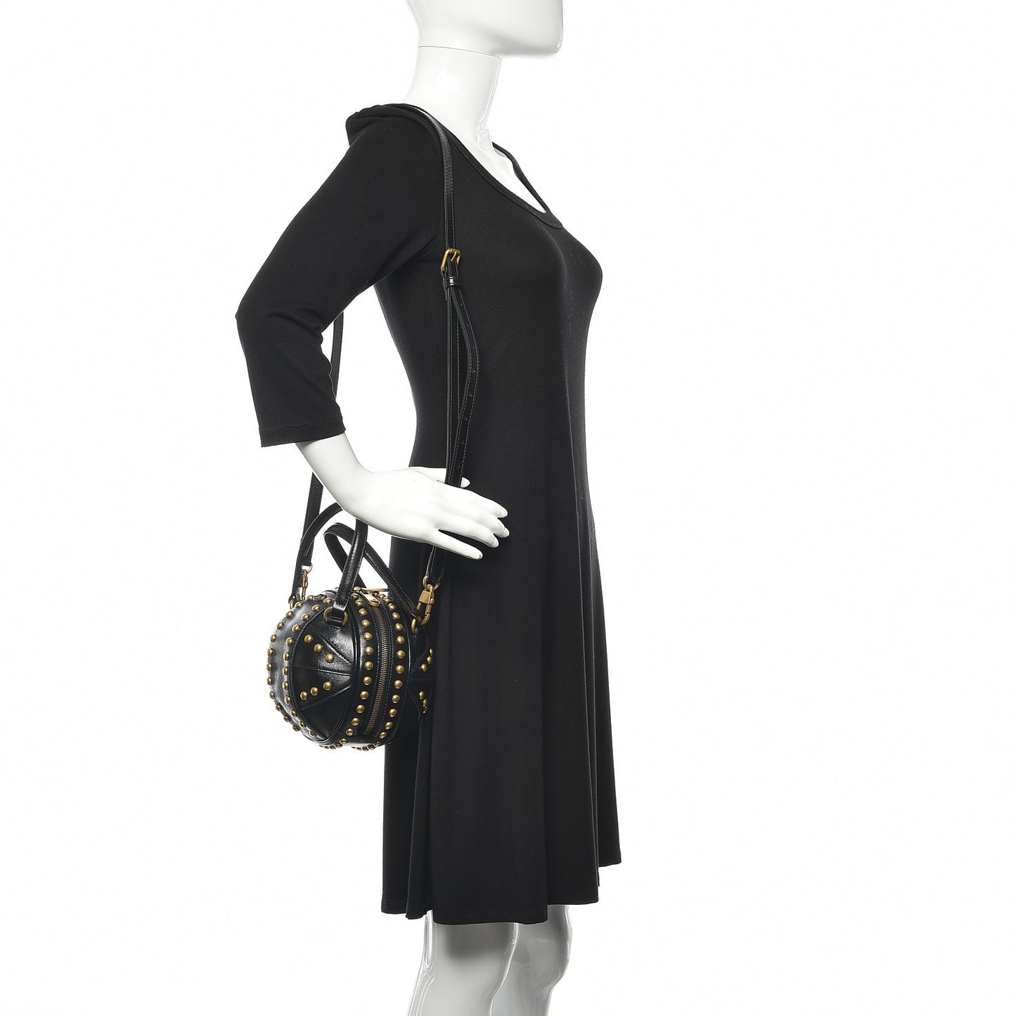 Calfskin Studded Mini Tifosa Baseball Shaped Shoulder Bag Black