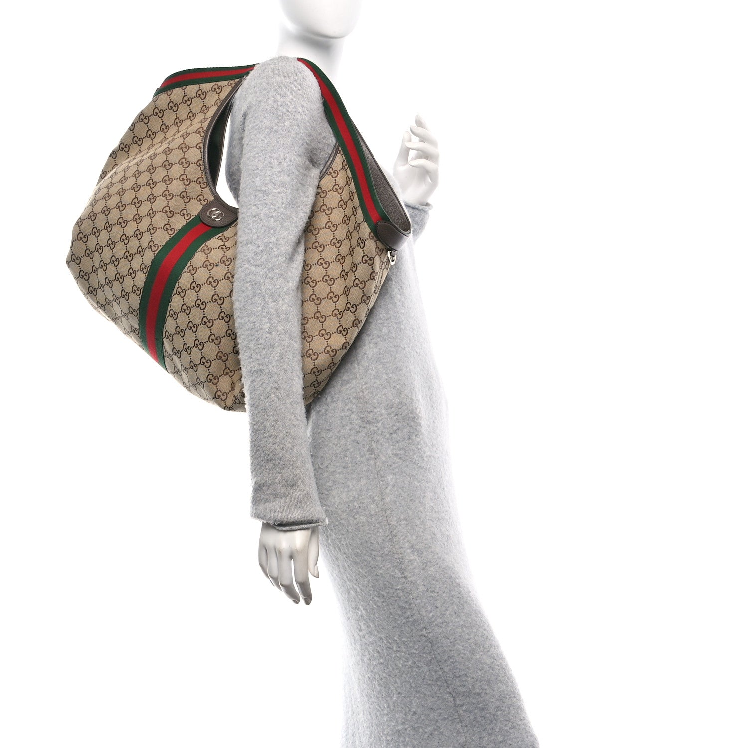 Gucci GG Monogram Web Large Giglio Tote Beige Brown 2 of 10