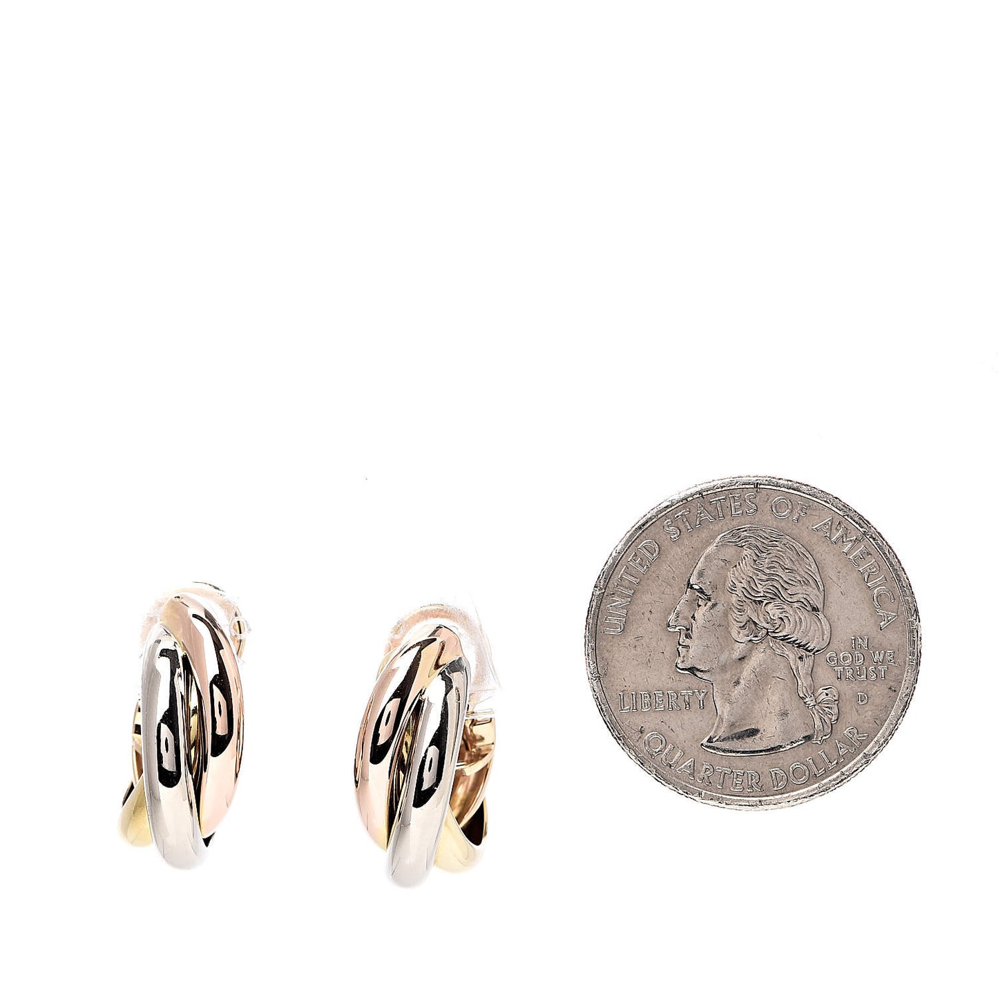 18K Pink Yellow White Gold 7.5mm Trinity Clip-On Earrings