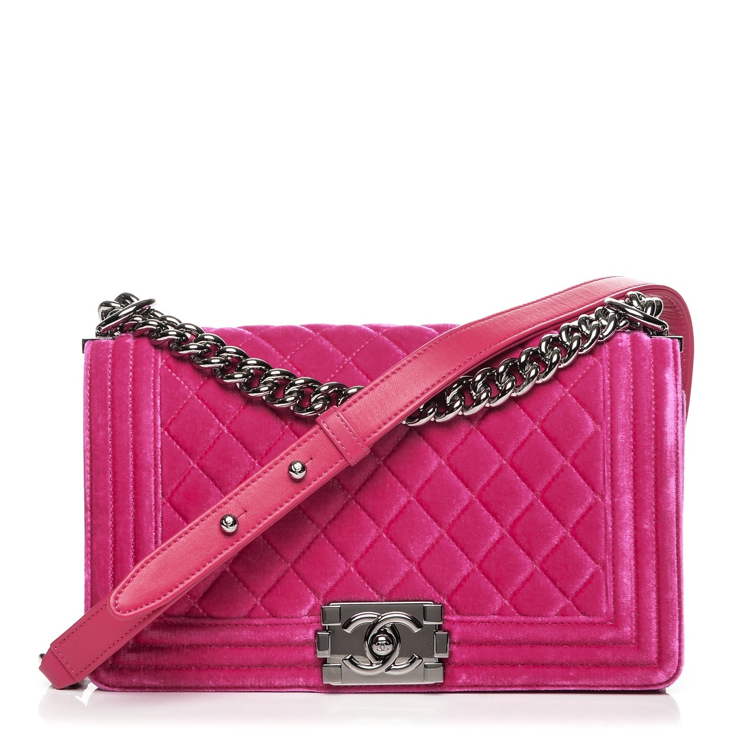 Velvet Quilted Medium Boy Flap Fuchsia