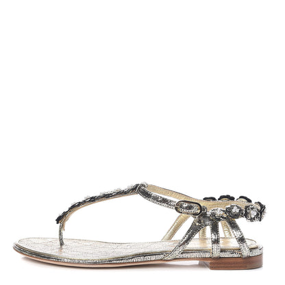 Chanel Fantasy Goatskin Pearl Camellia Thong Sandals 36 Gold 1 of 7