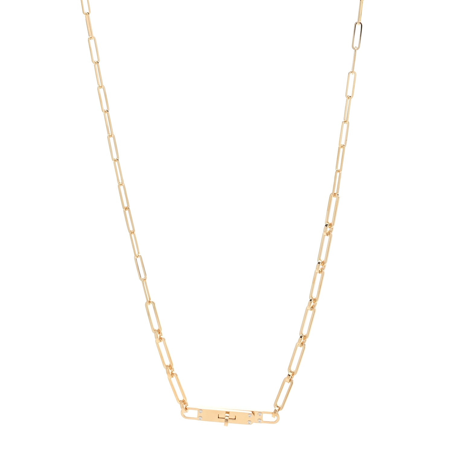 Hermes 18K Yellow Gold Diamond PM Kelly Chaine Double Tour Necklace 1 of 3