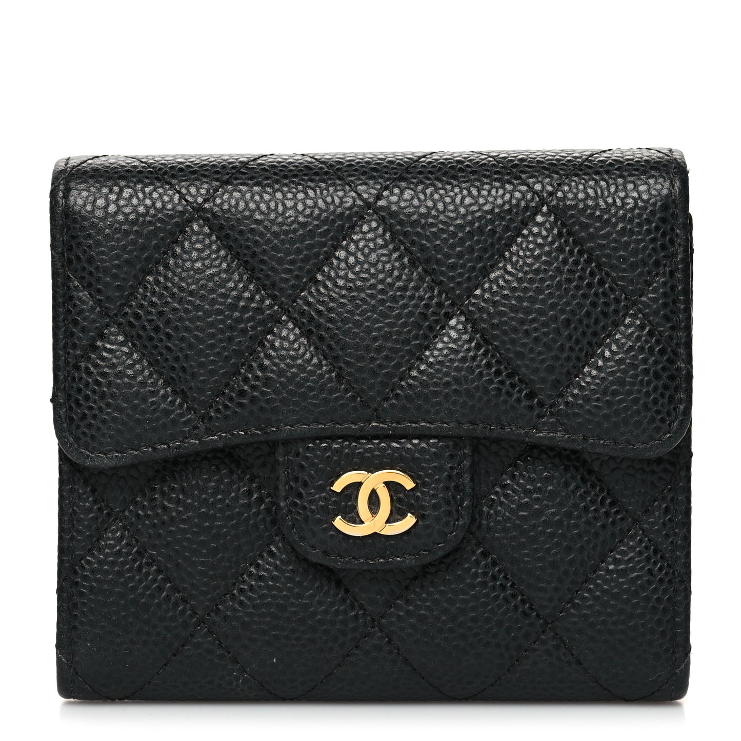 Caviar Quilted Compact Flap Wallet Black