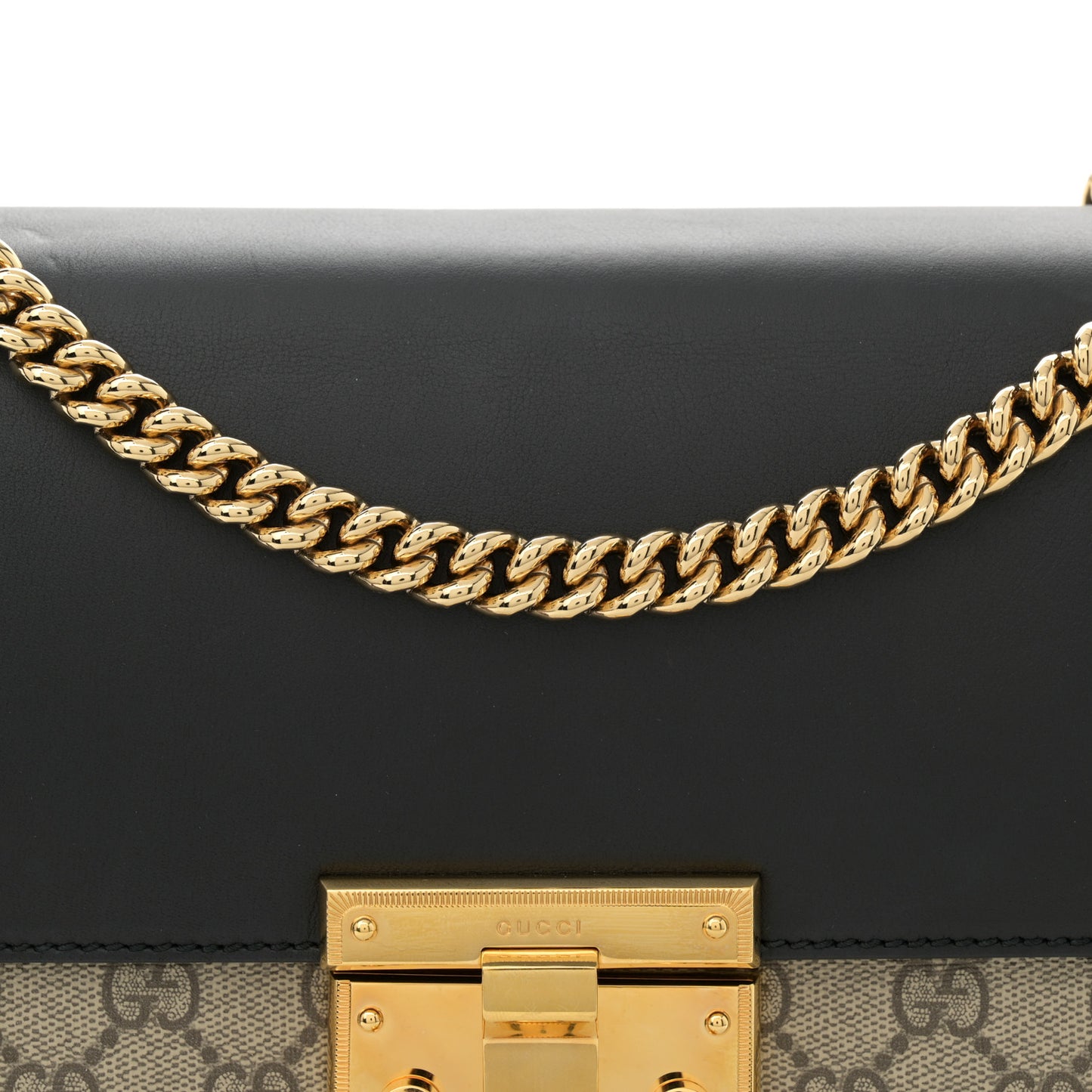 GG Supreme Monogram Calfskin Medium Padlock Shoulder Bag Beige Black Cuir